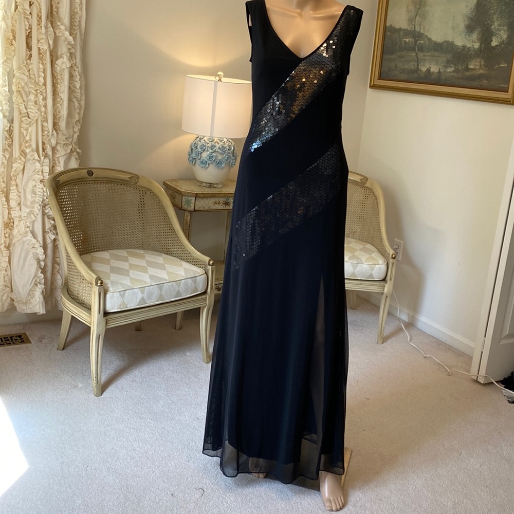 Tadashi  Elegant Long Black Dress with Sequins, Dry Cleaned, Like New, Small